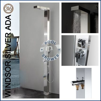 Windsor Silver ADA 316L Marine Grade Stainless Steel Outdoor Pool Shower 