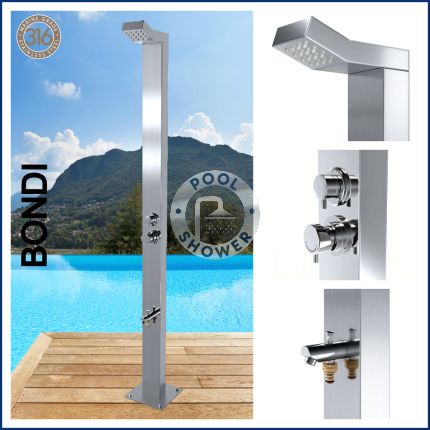 Bondi Silver 316L Marine Grade WATERMARK REGISTERED Stainless Steel Outdoor Indoor Pool Shower