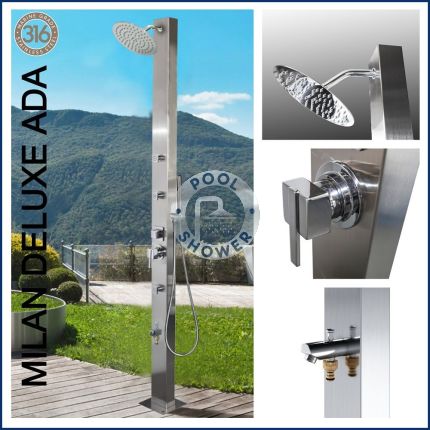 Milan Deluxe 316L Marine Grade Stainless Steel Outdoor Pool Shower With New Generation Massage Jets