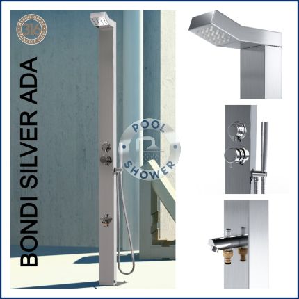 Bondi Silver ADA 316L Marine Grade Stainless Steel Outdoor Pool Shower, WATERMARK REGISTERED 