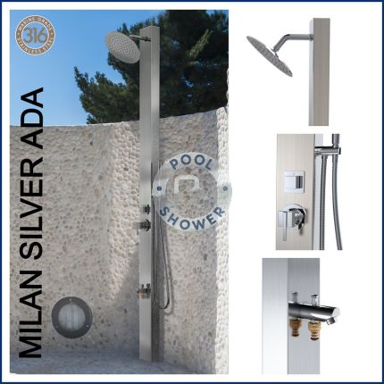 ( PRE - ORDER SALE ETA End Of October)  Milan Silver  ADA 316 Marine Grade WATERMARK REGISTERED Stainless Steel Outdoor Indoor /Pool Shower