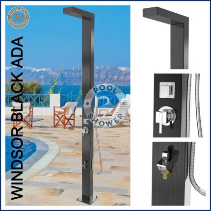 Windsor Black ADA 316L Marine Grade Stainless Steel Outdoor Pool Shower 