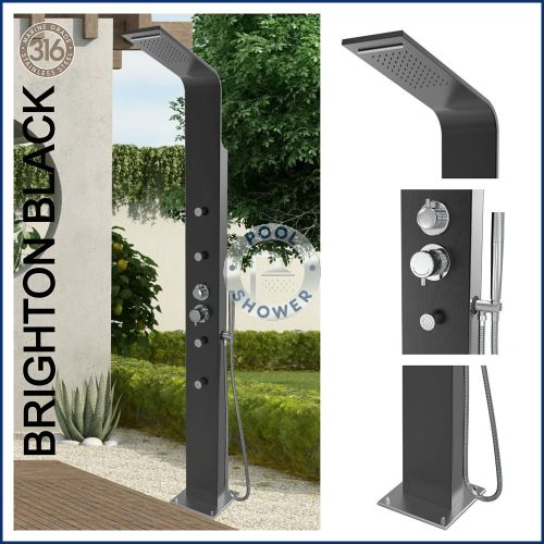 Brighton Black 316L Marine Grade WATERMARK REGISTERED Stainless Steel Outdoor/Indoor Massage Shower.