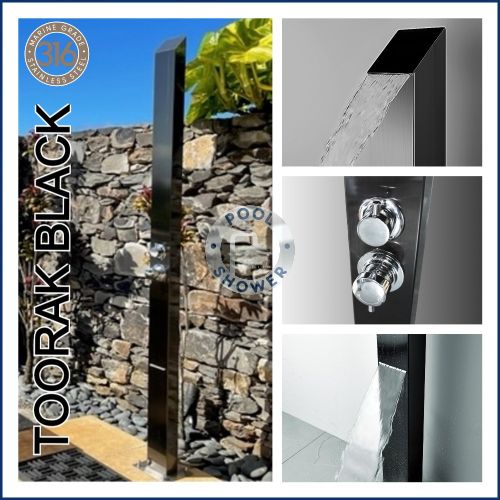 Toorak Black 316L Marine Grade WATERMARK REGISTERED Stainless Steel Outdoor Indoor Waterfall Pool Shower