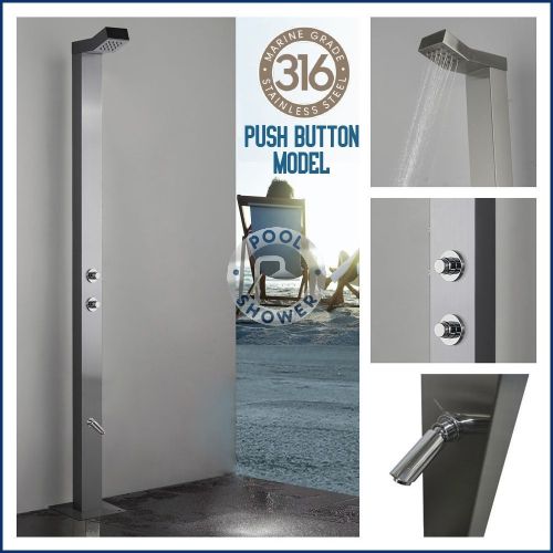 Bondi Push Button 316L Marine Grade WATERMARK REGISTERED Stainless Steel Outdoor Indoor /Pool Shower. With a 15 seconds timed flow control.(Cold or Tempered Water Source Only  / Not Hot And Cold)