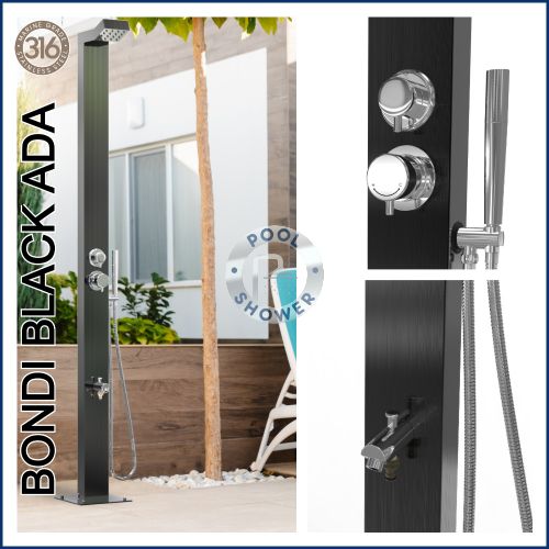 Bondi Black ADA 316L Marine Grade WATERMARK REGISTERED Stainless Steel Outdoor Indoor /Pool Shower