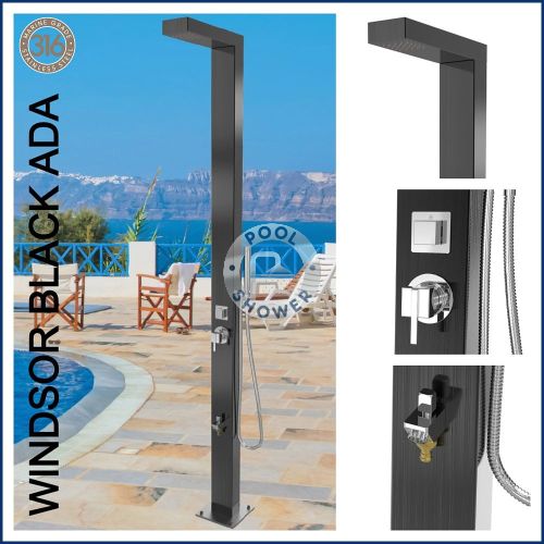 Windsor Black ADA 316L Marine Grade Stainless Steel Outdoor Pool Shower 